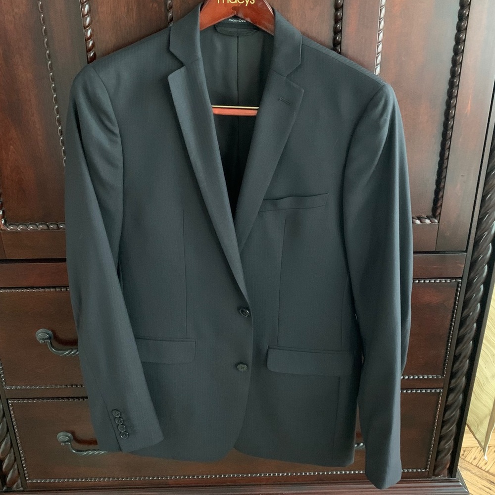Bar III 100% Wool Men’s Suit Jacket Blazer 42L gray striped extra slim fit